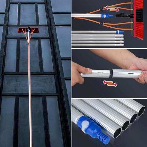 Glass Cleaning Brush Home Water Fed Telescopic Pole Kit Solar Panel Brush Rotating for Photovoltaic PanelTelescopic Water Fed Pole Window Cleaning Kit with 35cm Water Brush 12m/39.4ft Exten