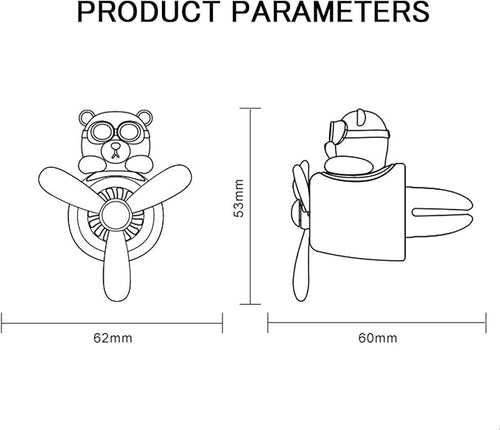 2 Pcs Pilot Car Air Freshener Cute Duck Car Vent Clip Air Freshener Automotive Air Outlet Fan Diffuser Automotive Interiors Vent Decoration (Dog+Bear)