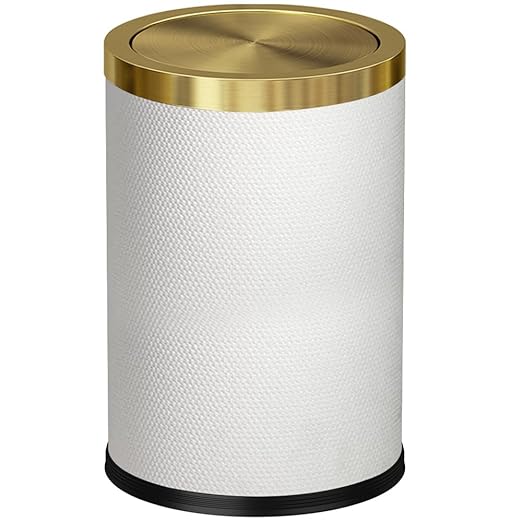 9L/2.3GALModern White Trash Can with Flip LidFancy Gold Waste Paper Baskets for BathroomsGold Trash Can for BathroomBedroom Powder RoomOfficeLaundry Room (9L-White)