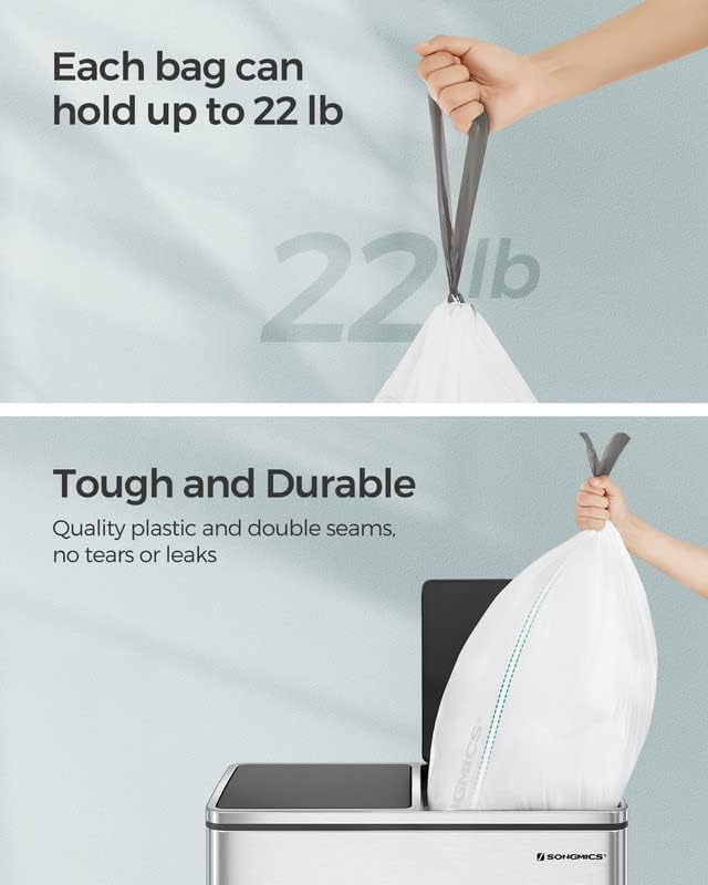 SONGMICS 2-Roll and 1-Roll Drawstring Trash Bags Bundle 8.5 Gal. Garbage Bags for 8 Gal. or 16 Gal. Dual Trash Cans Custom-Fit Liner Code 30A 135 Count Total White UKRB30A02 and UKRB30A