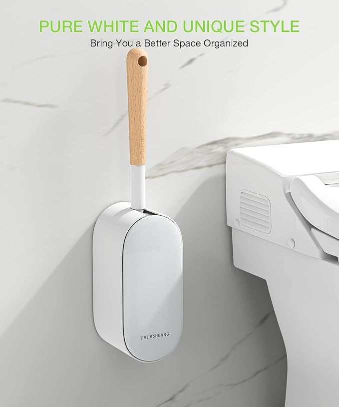 Bamboo Toilet Brush Set 2 Pack with Ergonomic Design Compact Size Durable Bristles Wooden Holder for Bathroom Cleaning
