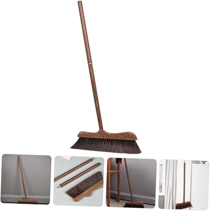 Wooden Outdoor Broom with Soft Bristles Long Handle Garden Scrub Broom for Deck Patio and Floor Cleaning Static Dust Brush for Home and Outdoor Use