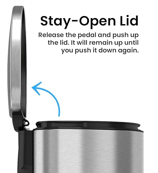 iTouchless 50 Liter Fingerprint Proof Pedal Garbage Bin Space-Saving Design for Kitchen Office Home SoftStep 13.2 Gallon Step Trash Can with Odor Control System Brushed Stainless Steel Semi-Round