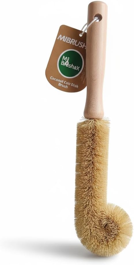 Wooden Bottle Brush - L-Shape Long Handle Cup Scrubber for Water Bottles Decanters &amp Glassware - Beech Wood Kitchen Cleaning Tool (Multipack) (4)