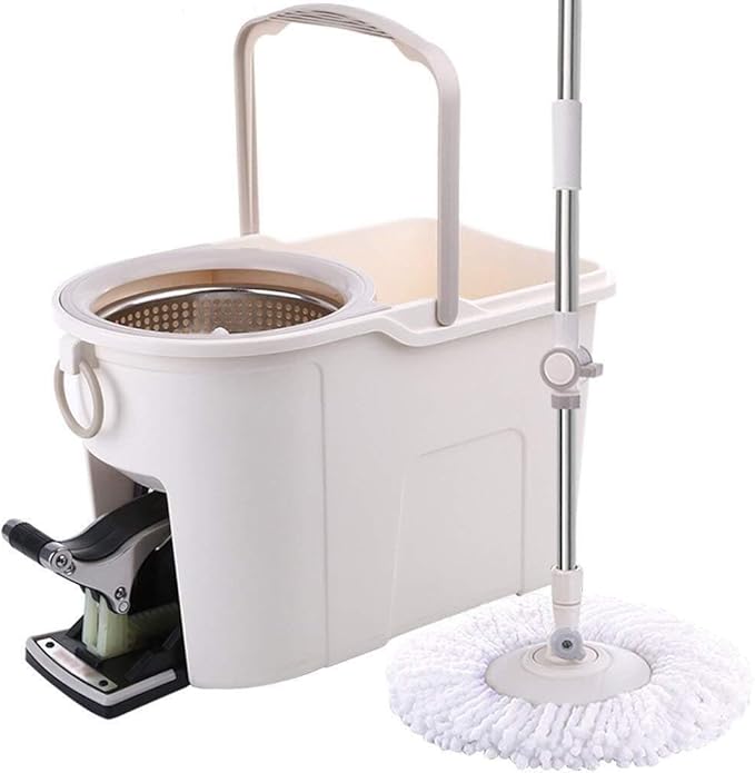 Microfiber Mop Floor Cleaning System with 360° Rotating Head Washable Pads Stainless Steel Rod &amp Plastic Bucket for Hardwood Tile Laminate