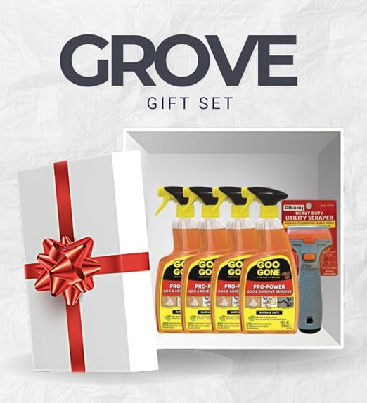 4x Goo Gone Pro-Power Gel Adhesive Remover 24 oz Bundle with Utility Scraper – Clings to and Lifts Sticky Residue Grease and Grime from Surfaces – Gift Set (5 Items).