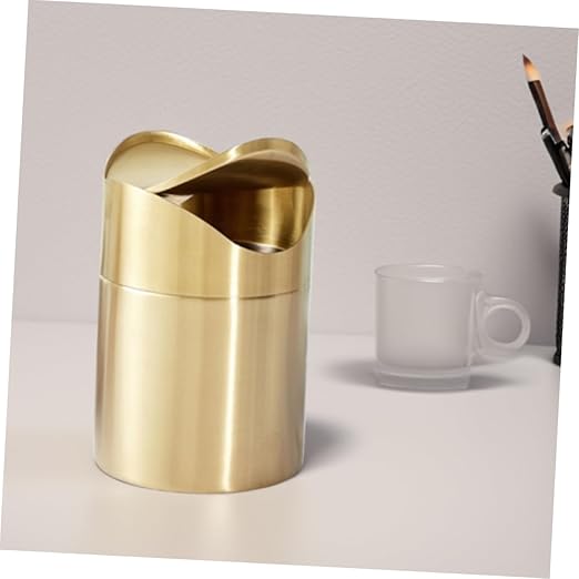 Cabilock Mini Trash Can with Lid Elegant Desktop Wastebasket for Home Office Bathroom Vanity and Car Compact Space Saving Design Versatile Use as Pen Holder