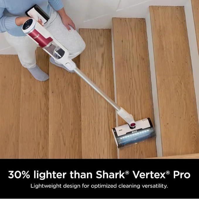 Sharks Cordless Stick Vacuum Cleaner with Auto-Empty Base Self-Cleaning Brushroll HEPA Filtration and 40-Minute Runtime – White