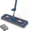 Large Flat MopLarge 17inch Hands-Free Mop EVA Squeegee &amp 360° Swivel for Hard Floors (Blue 2 Cloth)