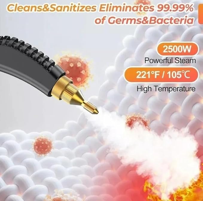 Handheld Steam Cleaner 1500W - High Temperature 229°F Pressurized Cleaner for Kitchen Bathroom &amp Car - Black &amp Orange with 3 Brush Attachments