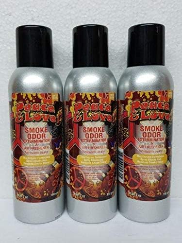 Smoke Odor Exterminator 198 gm/ 7 oz Large Spray Peace &amp Love Set of Three Cans.