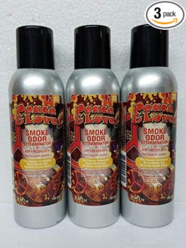 Smoke Odor Exterminator 198 gm/ 7 oz Large Spray Peace &amp Love Set of Three Cans.
