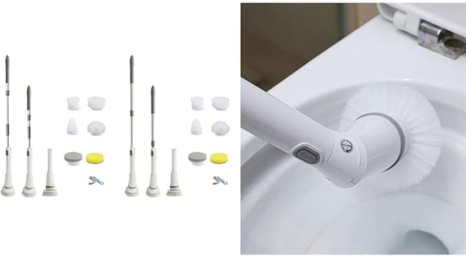 Electric Spin Scrubber Rechargeable Cleaning Brush with 6 Replaceable Heads Cordless Adjustable Handle Bathroom Scrubber