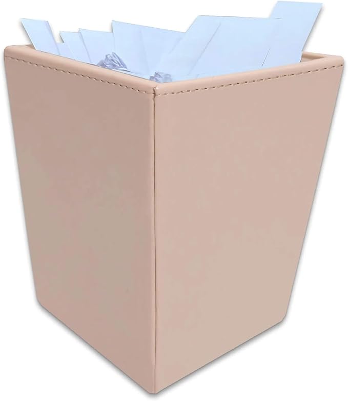 Dacasso Bonded Leather Waste Basket - Luxury Waste Basket (White Latte 14 QT)