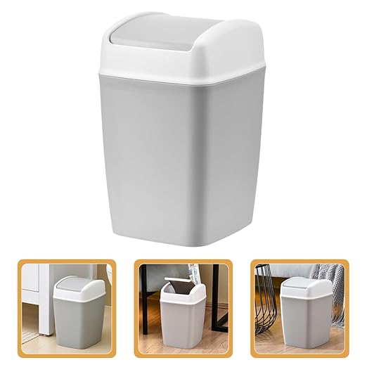 KESYOO Swing Top Trash Can with Lid Plastic Bathroom Garbage Can Gray-White Square Multi-Use Wastebasket for Kitchen Living Room Office and Bedroom Use