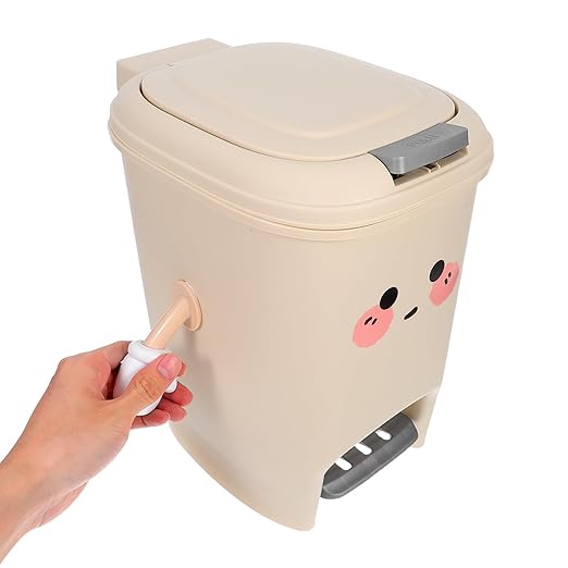 PRETYZOOM Foot Pedal Bathroom Trash Can with Press Top Lid 8L Plastic Wastebasket Step-On Trash Bin Container for Home Office and Restroom Bedroom Kitchen