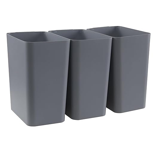 Xyskin Grey Plastic Trash Can Garbage Container Bin Trash Wastebasket 4.5 Gallon 3 Pack