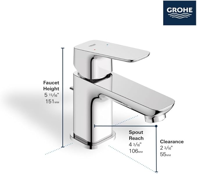 Grohe 101897EN00 Cubeo Single Hole Single Handle XS-Size Bathroom Faucet 1.2 GPM Brushed Nickel