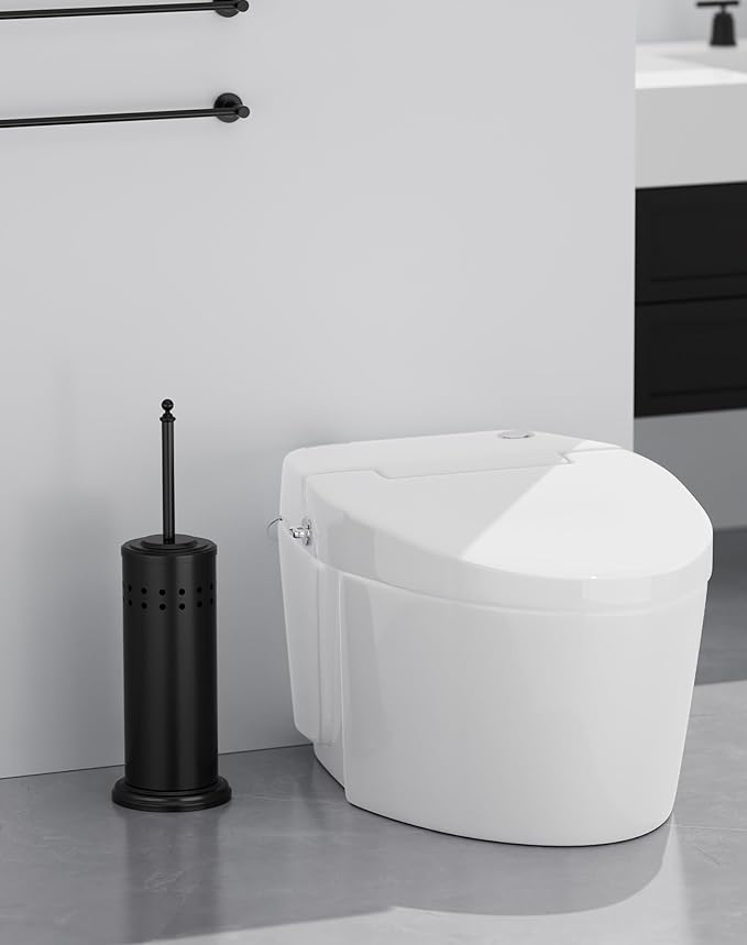 DOWRY Anti-Hand Off Toilet Plunger with Holder for BathroomPowerful Efficient Force Suction CupHeavy Duty Deep Cleaning Black