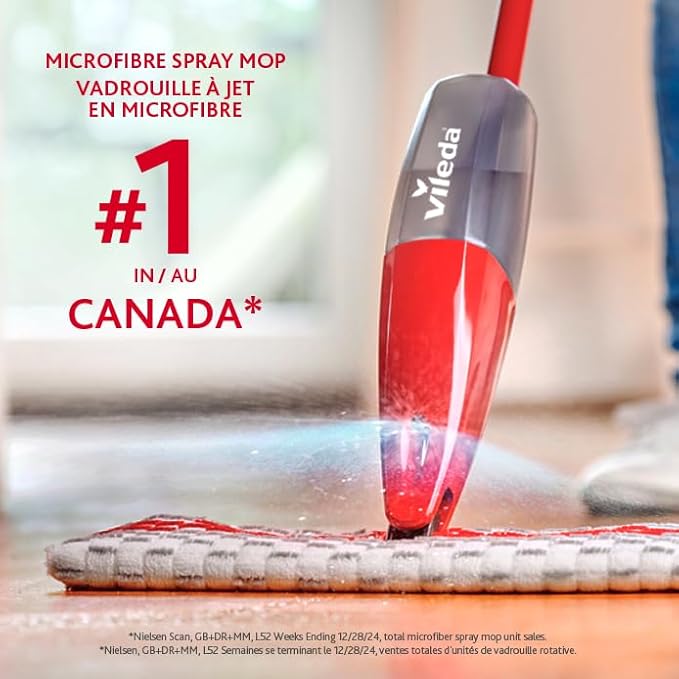 Vileda Promist Max Spray Mop - 360 Degree Swivel Red Cotton Head Multiple Surfaces
