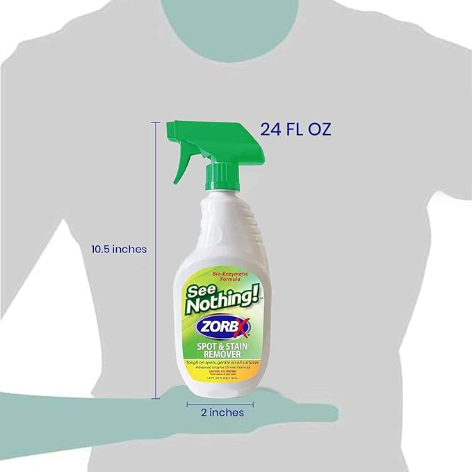ZORBX See Nothing Spot &amp Stain Remover Spray (24 oz.) - All Purpose Cleaner for Shoes Clothes Furniture &amp Pet bedding - Fast-Acting Scrub-Free Odor &amp Enzyme Stain Remover for Ink Blood