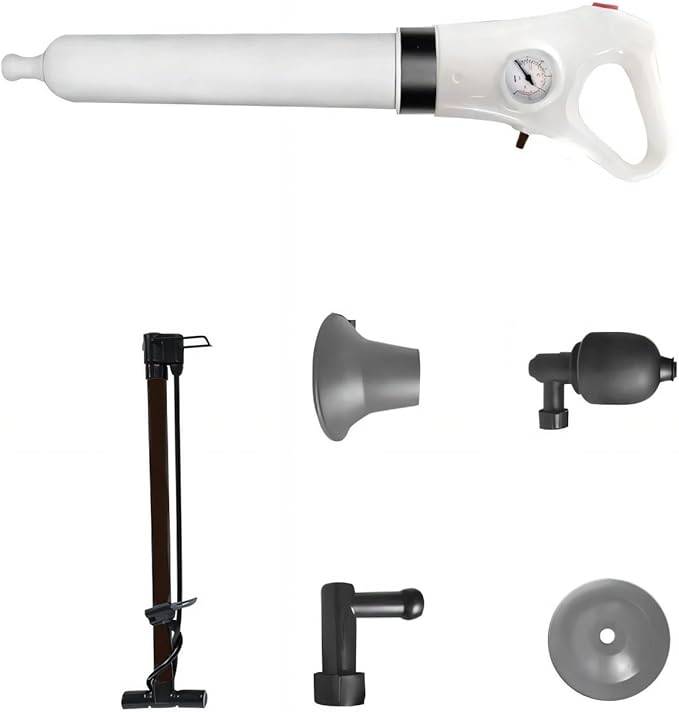 Declogger Toilet Drain Cleaner High Pressure Air Plunger with 3 Nozzles for Sink Bathtubs Pipe Clogs