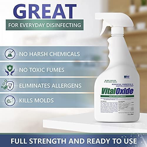 Vital Oxide Disinfectant Deodorizer Cleaner Food-Contact Sanitizer Virucide – (EPA registration #82972-1) – Kills Mold &amp Mildew Eliminates Odors –32 oz 2 Pack