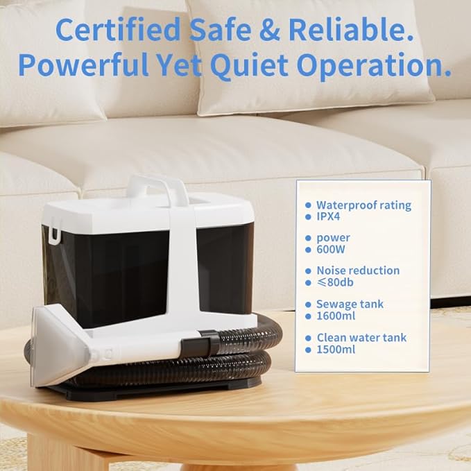 Portable Carpet and Upholstery Spot Cleaner Machine 16Kpa Powerful Suction&ampSelf-Cleaning Suction Dual Brush Handheld Carpet Cleaner Deep Stain Cleaning for Carpet Car Couches Pets Stairs