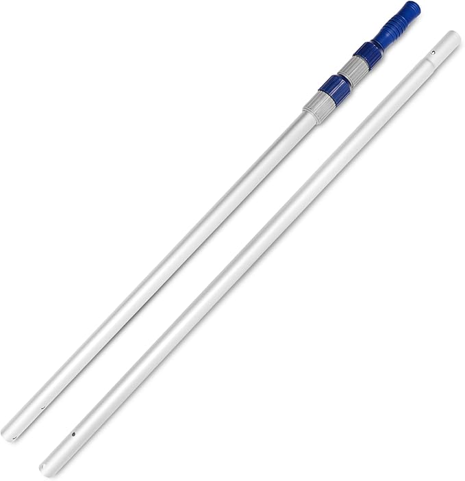 Poolvio 12 FT Telescopic Swimming Pool Pole - Adjustable 2 Piece Aluminum Pool Pole for Pool Cleaning Skimmer Nets Vacuum Heads &amp Brushes Strong Grip &amp Lock