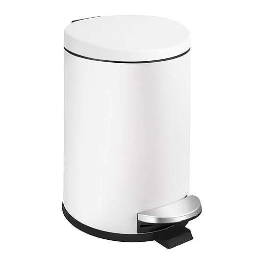 TIPGO Small Trash Can with Lid Soft Close 4.5 Liters / 1.2 Gallon Bathroom Garbage Can Mini Step Trash Bin Stainless Steel Wastebasket for Bathroom Bedroom Office (White)