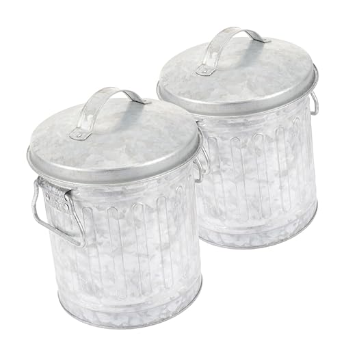 2Pcs Vintage Iron Desk Trash Bin Small Decorative Wastebasket for Office and Home Creative Rubbish Bin Lid Retro Style Pen Holder Compact Size