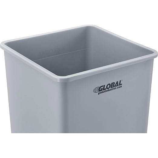 Global Industrial Square Plastic Garbage Can Open Top 55 Gallon Capacity Indoor/Outdoor Rated 19-1/2W x 19-1/2D x 34H Utility Trash Can No Lid Gray