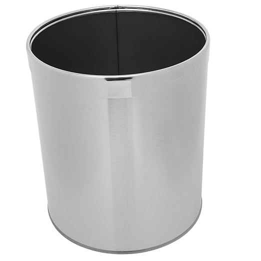 PRETYZOOM Stainless Steel Round Trash Can Lid Bathroom Kitchen Wastebasket Slim Design for Office and Home Easy to Clean Modern Garbage Bin