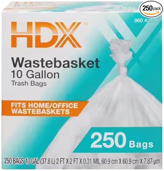 Clear Waste Liner Trash Bags 10 Gallon Capacity 250 Count Box
