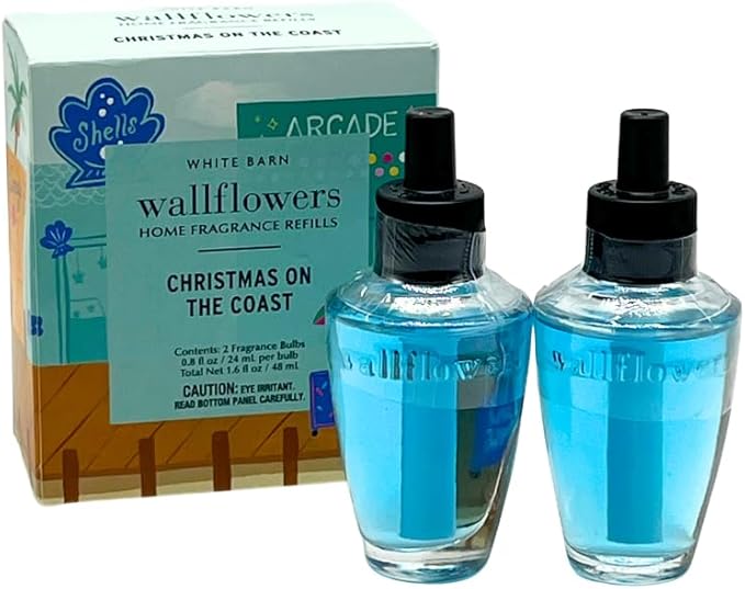 Bath &amp Body Works Wallflowers Refills Christmas Scents 4-Bulb Bundle – Holiday Tropical &amp Coastal Collection – Limited Edition Gift Set with a Blue Bow(Sun-Kissed Santa + Christmas on The Coas