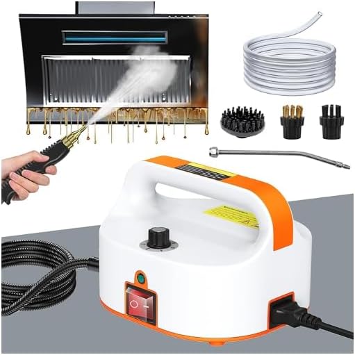 4.5BAR Handheld Steam Cleaner 2500W Portable Steam Cleaner for Home for Car Kitchen Furniture Floors Cleaning Tankless Design 6-Speed Pressurized Steam Machine with 3 Brush Heads Orange