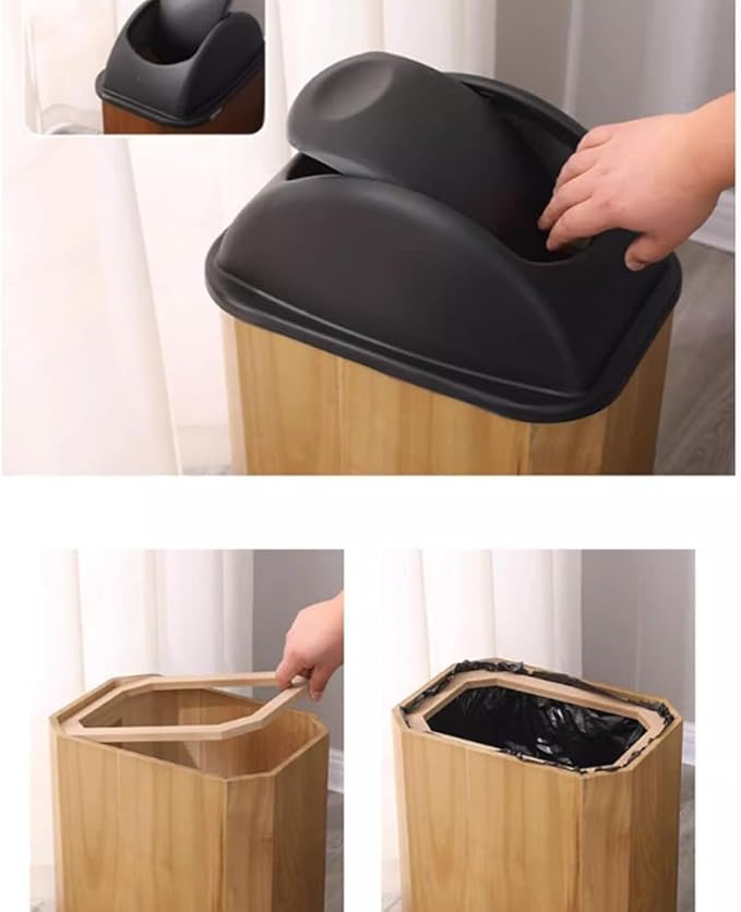 Home Commercial Luxury Wastebasket Garbage Container Bin Wooden Trash Can with Lid for Bathroom Kitchen Home Office 48L (Size:28LColor:Wood Color)