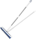 Floor Scrub Brush with Long Handle Floor Grout Scrub Brush 2 in 1 Heavy Duty Stiff Bristle Scrubber with Squeegee for Scrubbing Deck Tile Garage Floor Patio Concrete Shower Bathroom