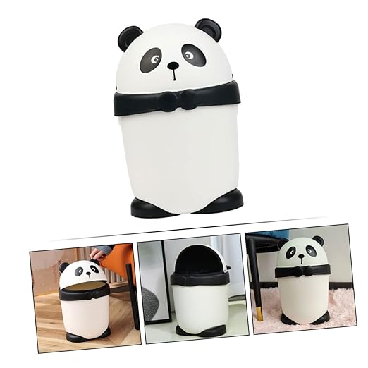 Cartoon Panda Trash Can with Cover for Small Compact Garbage Bin with Odor Prevention Cute Animal Wastebasket for Office Kitchen Bedroom Use