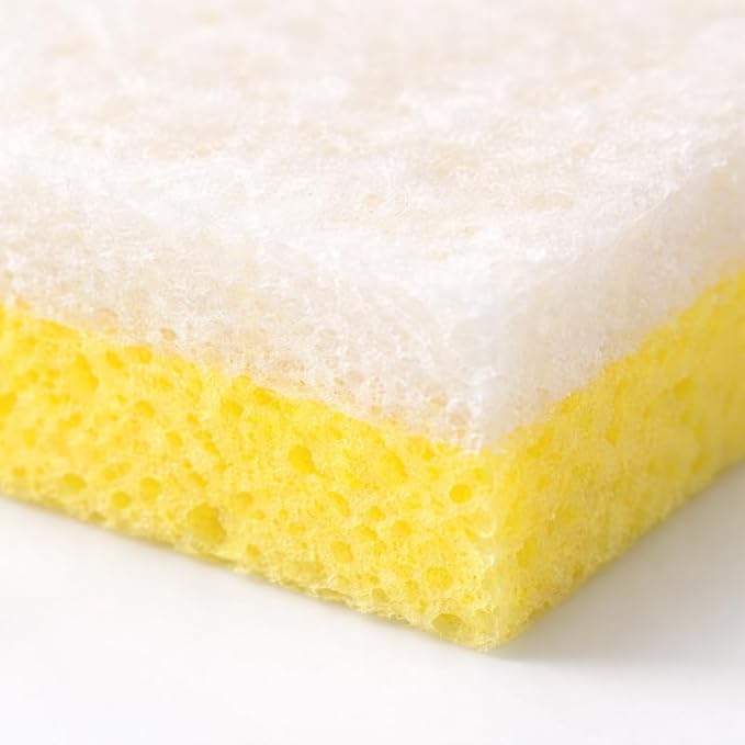 Mini Dish Sponges White &amp Yellow – Half Size Light Duty Cleaning Sponges Individually Wrapped Non-Scratch Kitchen &amp Household Use – 40 Count