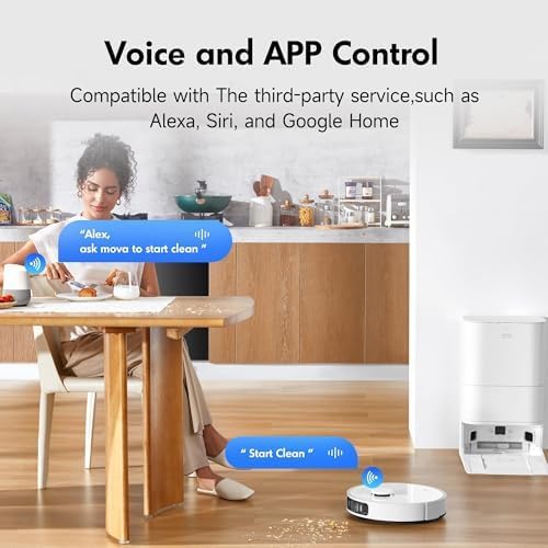 Mova S20 Ultra Robot Vacuum and Mop Combo with Dual Roller Brush 8300Pa Suction 140℉ Hot Water Mop Self-Washing &amp Drying Mop Auto-Lift for Carpet Self-Empty Self-Refilling Voice &amp App Co