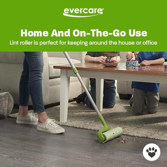 Evercare Pet Mega Lint Roller Value Pack with Two 50-Sheet Refills - Includes Refillable Lint Roller Adhesive Sheets Versatile Cleaning Uses Home and On-The-Go Use Extendable Handle