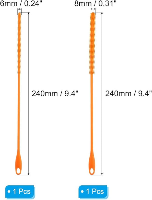 2 Pcs Silicone Straw Brush 9.4 Inch Bottle Straw Brushes Oran (6mm+8mm)
