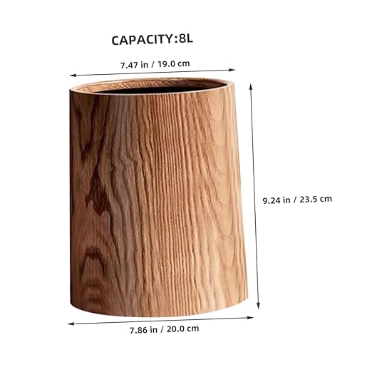 Uonlytech Vintage Wood Grain Trash Can 8L Large Capacity Plastic Wastebasket for Kitchen Bathroom Bedroom Home Office Retro Style Household Garbage Bin