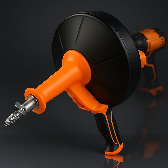 50 FT Drain Snake Hair Drain Clog Remover Manual Or Powered Plumbing Snake With Drill AdapteUnclog Sink Drain Tool Drain Auger for Toilet、Shower、Kitchen、Sink No Auto Retract Or Feed Orange