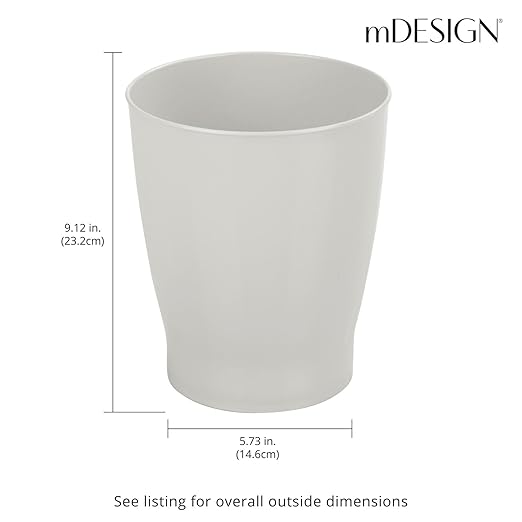 mDesign Round Plastic Bathroom Garbage Can 1.25 Gallon Wastebasket Garbage Bin Trash Can for Bathroom Bedroom and Kids Room - Small Trash Can - Fyfe Collection - Light Gray