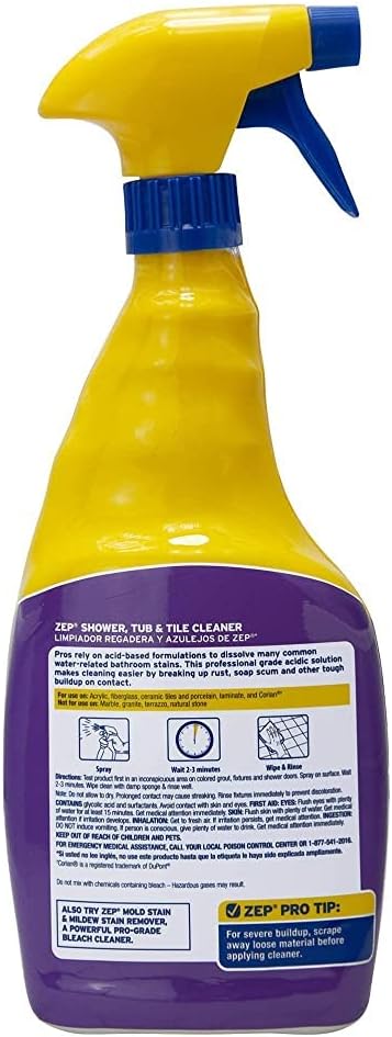 Zep Shower Tub and Tile Cleaner - 32 oz (Case of 12) - ZUSTT32PF - An Acidic Scrub Free Formula To Dissolve Many Common Water-Related Bathroom Stains