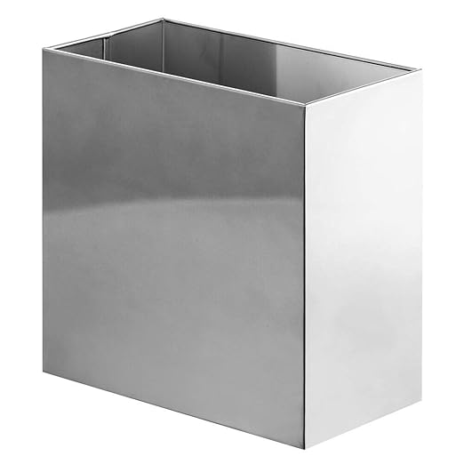 mDesign Small Steel Rectangular 2.4 Gallon/9.1 Liter Trash Can Waste Basket for Bathroom Bedroom Home Office - Holds Garbage Recycling Household Items - Linn Collection - Chrome