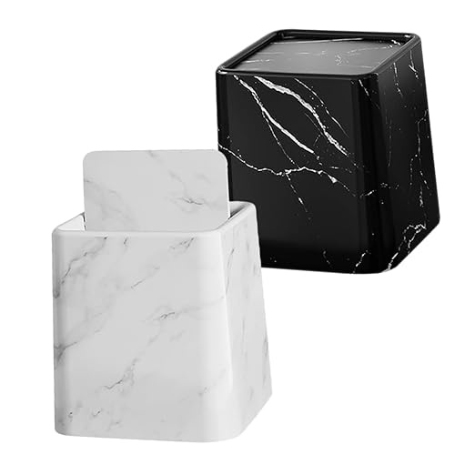 Cabilock 2pcs Small Decorative Marble Pattern Trash Can with Swing Lid Compact Garbage Bin for Bathroom Bedroom Kitchen and Office Stylish Wastebasket Elegant and Design