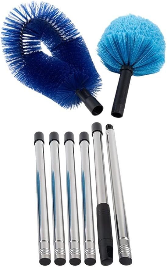 Stainless Steel Telescopic Ceiling Broom with Long Handle for High Corner Cleaning Adjustable Extension Pole for Walls Floors Patios Lightweight Brush Head Blue(A)